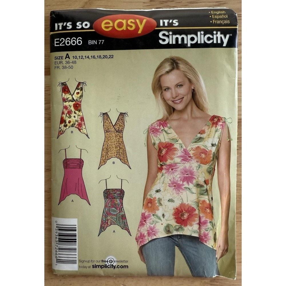Simplicity Pattern 2666 IT'S SO‎ EASY 2666 - MISSES SLEEVELESS TOPS SZ 10-22 uc